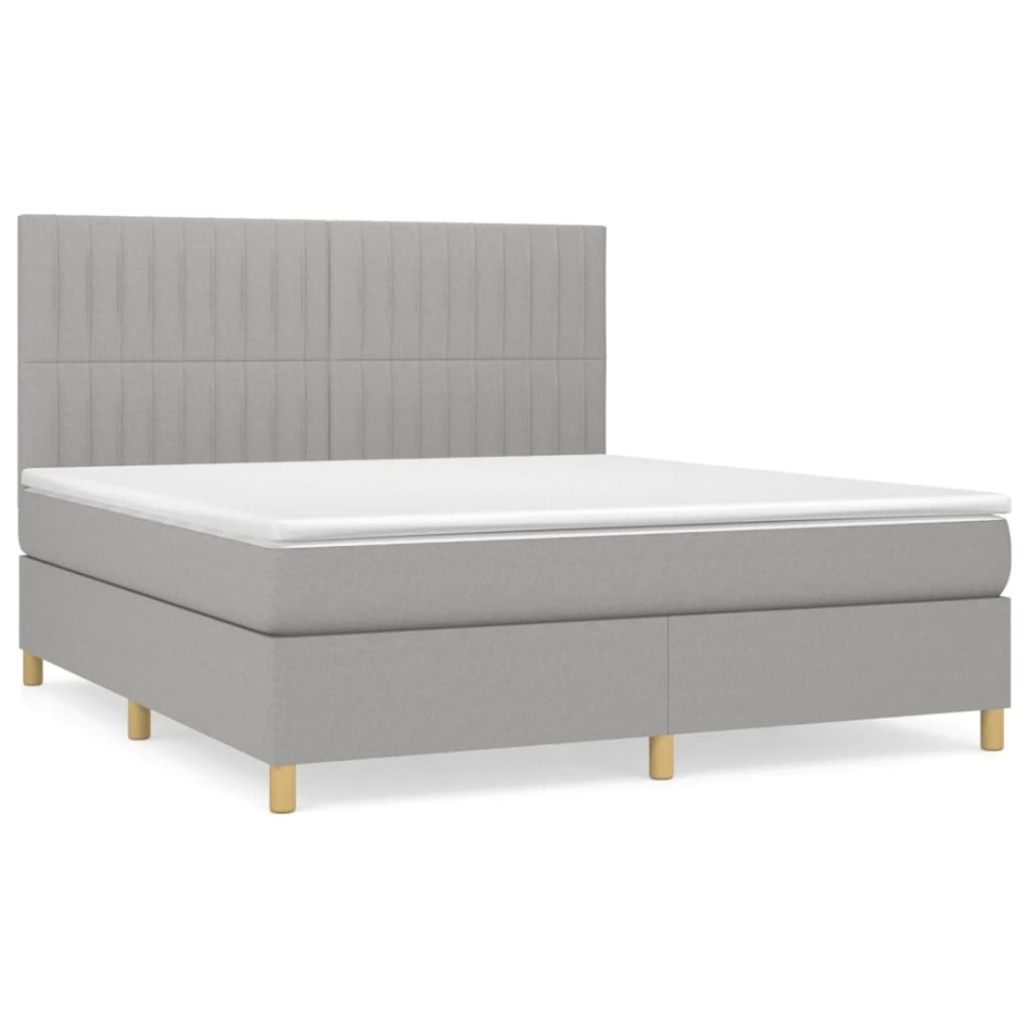 Cama box spring con colchón tela gris claro 160x200