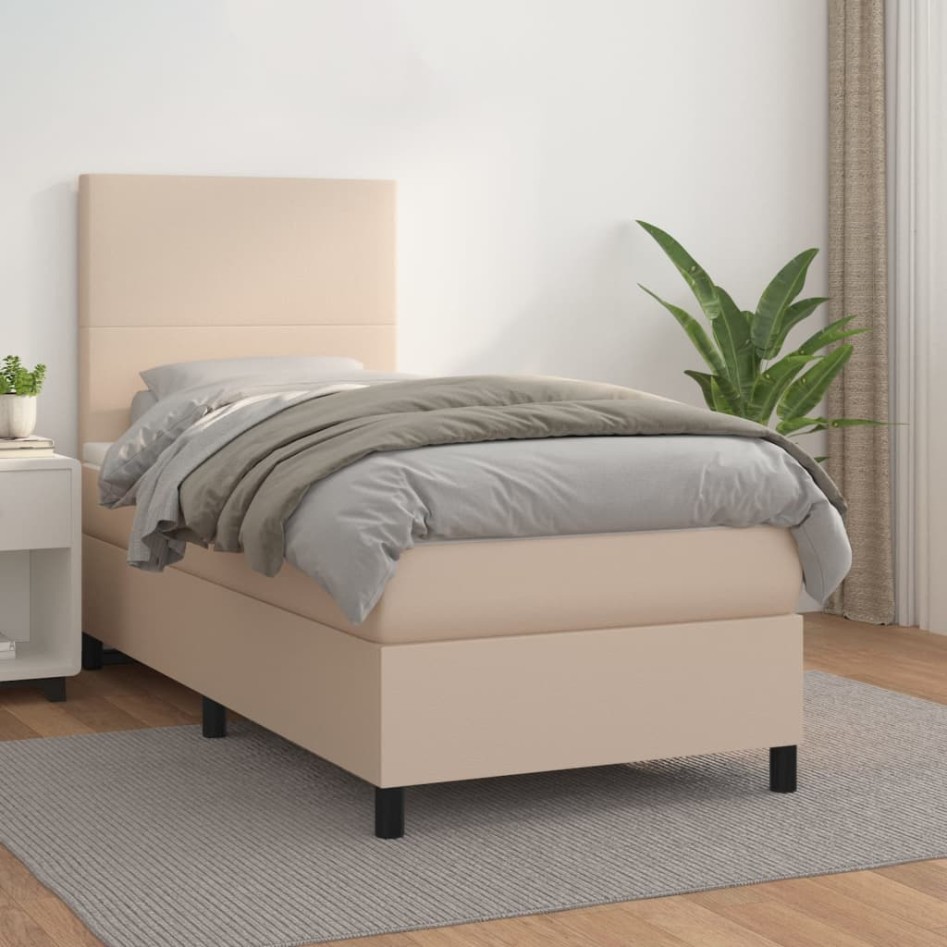 Cama box spring con colchón cuero sintético capuchino