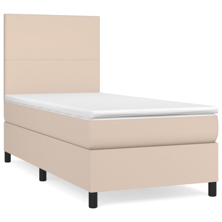 Cama box spring con colchón cuero sintético capuchino
