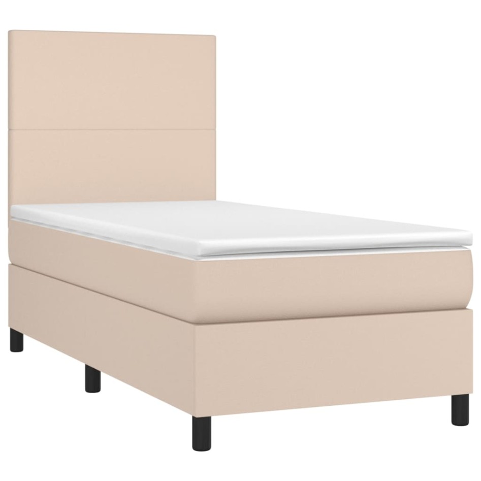 Cama box spring con colchón cuero sintético capuchino