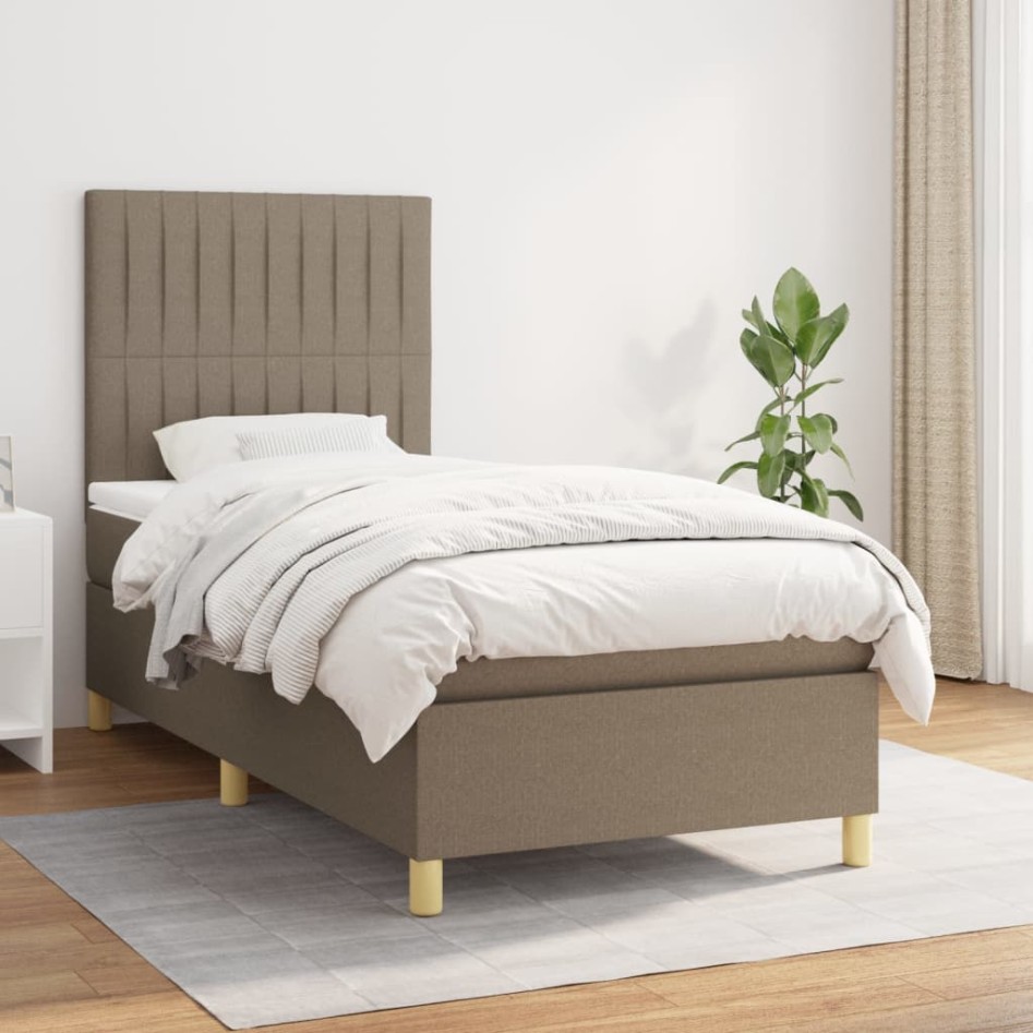 Cama box spring con colchón tela gris taupe 100x200