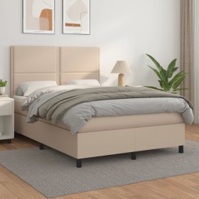 Cama box spring con colchón cuero sintético capuchino