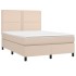 Cama box spring con colchón cuero sintético capuchino