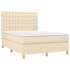 Cama box spring con colchón tela color crema 140x200