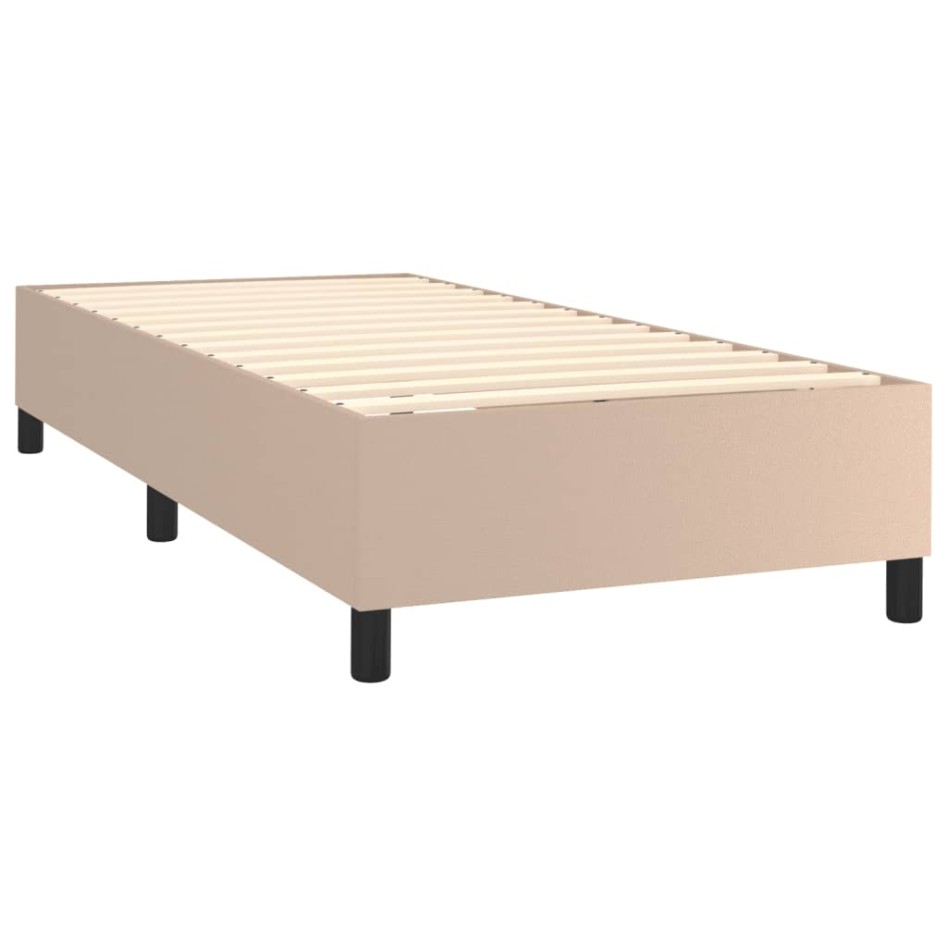 Cama box spring con colchón cuero sintético capuchino 90x200