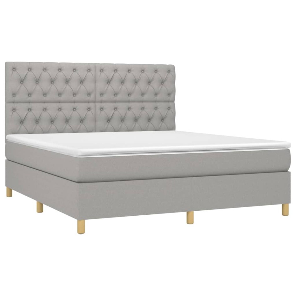 Cama box spring con colchón tela gris claro 160x200