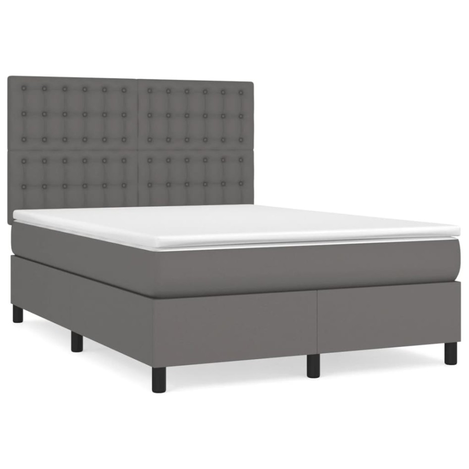 Cama box spring con colchón cuero sintético gris 140x200