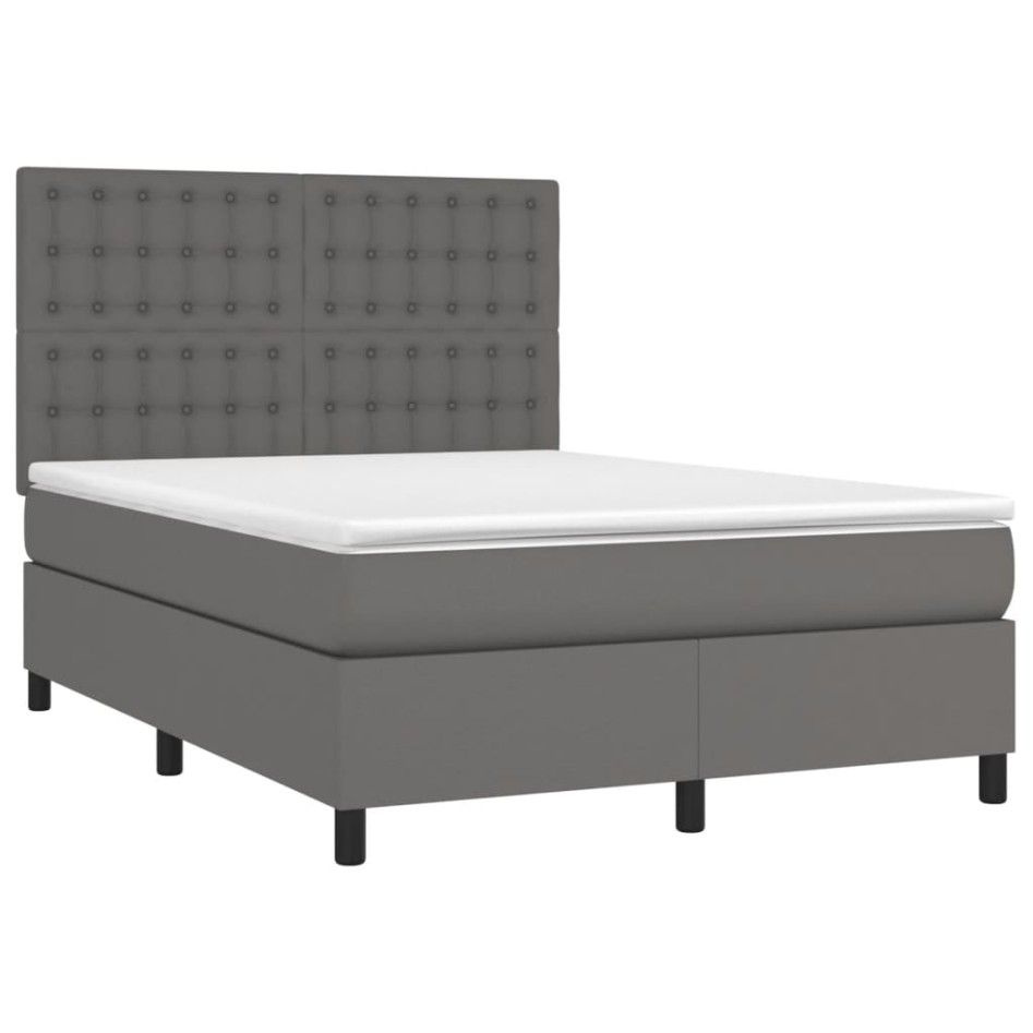 Cama box spring con colchón cuero sintético gris 140x200