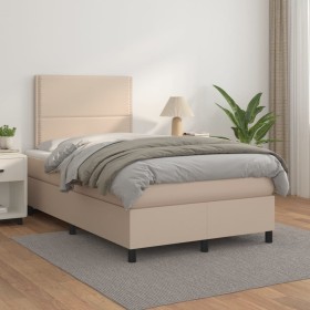 Cama box spring con colchón cuero sintético capuchino