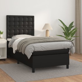Cama box spring con colchón cuero sintético negro 80x200
