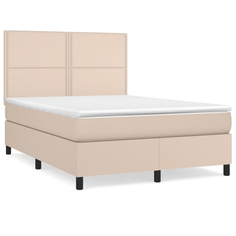 Cama box spring con colchón cuero sintético capuchino