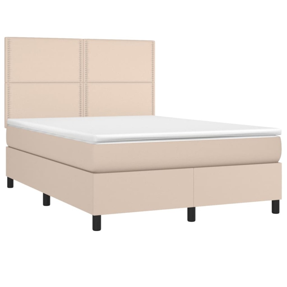 Cama box spring con colchón cuero sintético capuchino