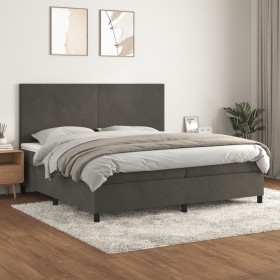 Cama box spring con colchón terciopelo gris oscuro 200x200