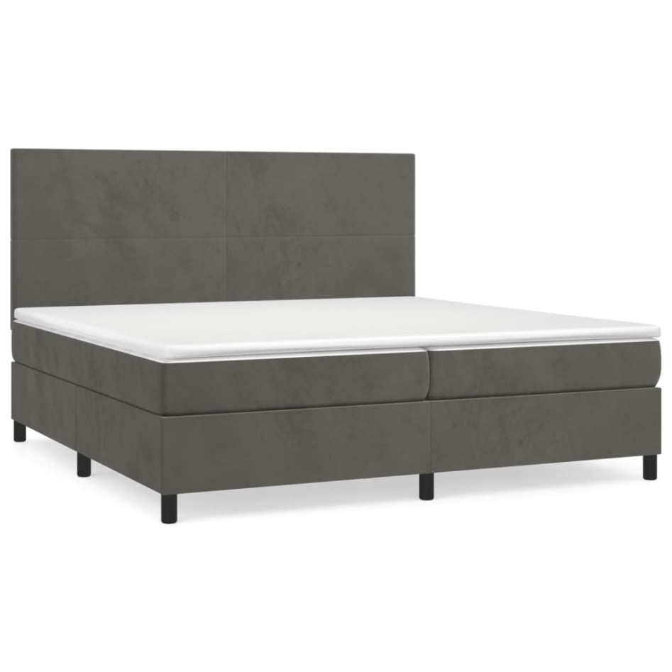 Cama box spring con colchón terciopelo gris oscuro 200x200