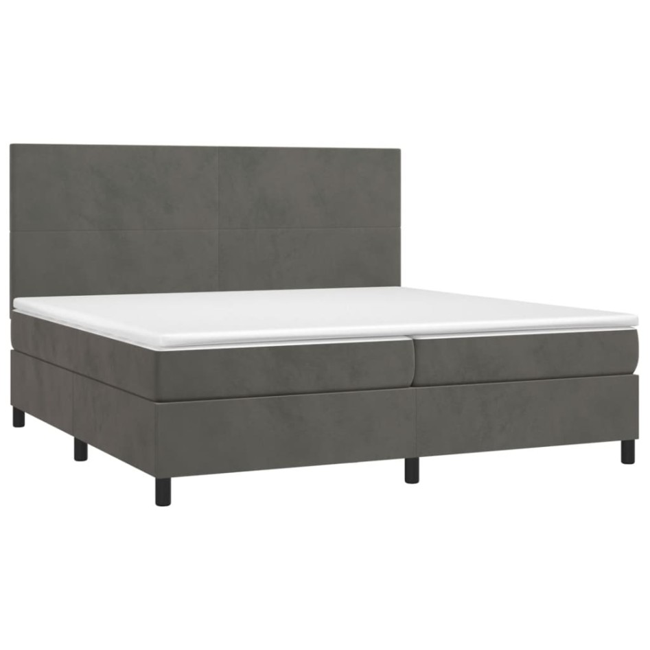 Cama box spring con colchón terciopelo gris oscuro 200x200