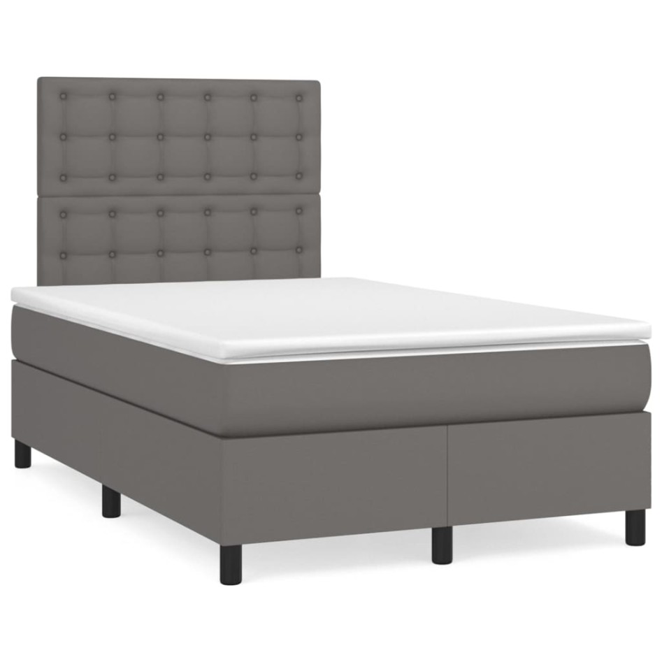 Cama box spring con colchón cuero sintético gris 120x200