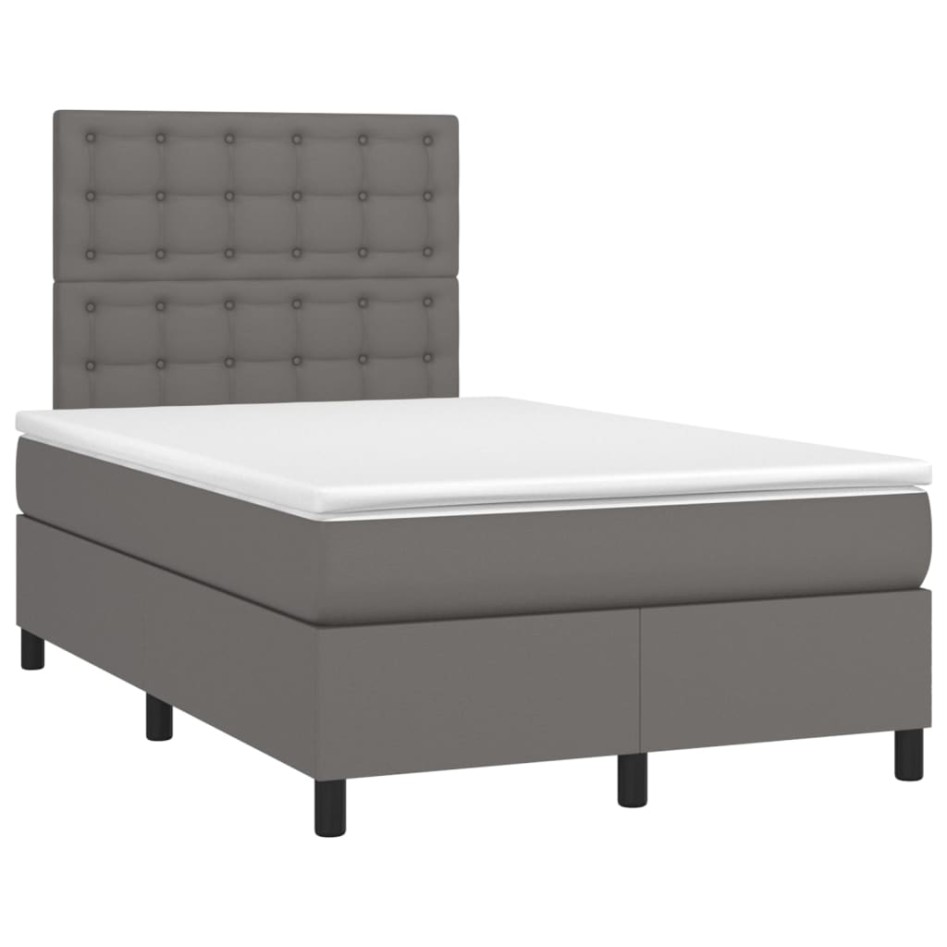 Cama box spring con colchón cuero sintético gris 120x200