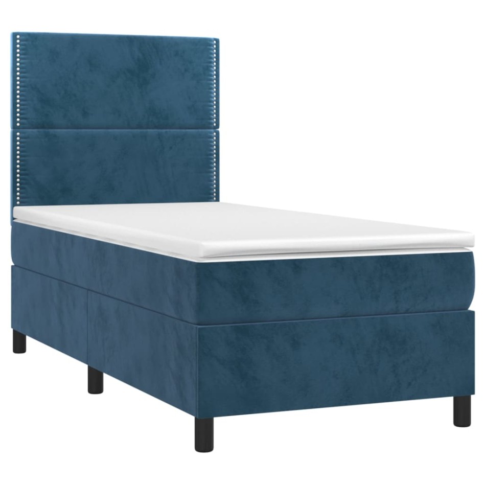 Cama box spring con colchón terciopelo azul oscuro 100x200