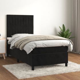 Cama box spring con colchón terciopelo negro 100x200