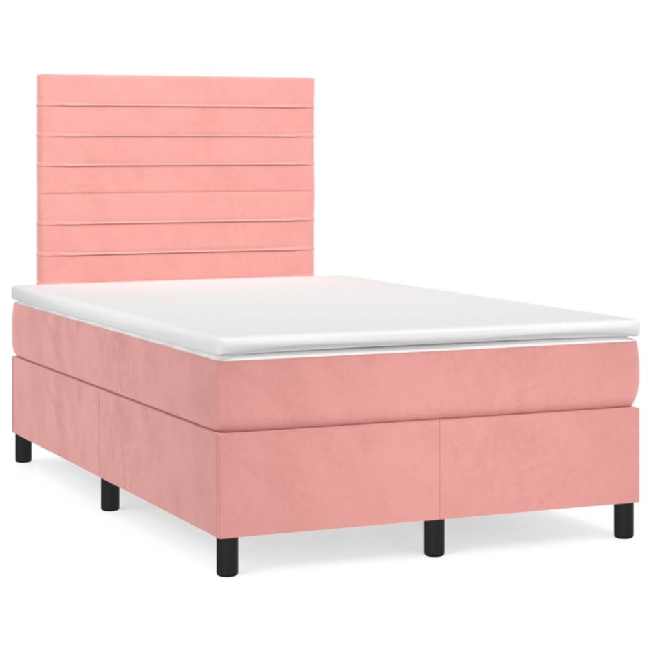 Cama box spring con colchón terciopelo rosa 120x200