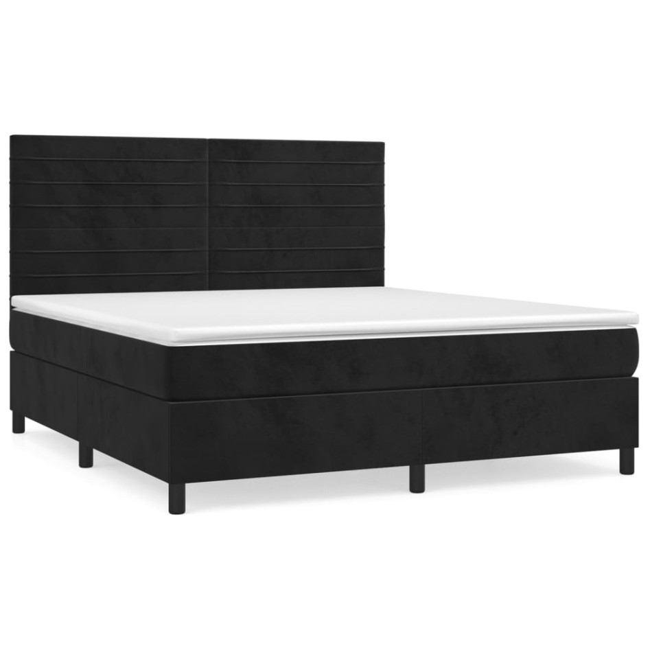 Cama box spring con colchón terciopelo negro 180x200