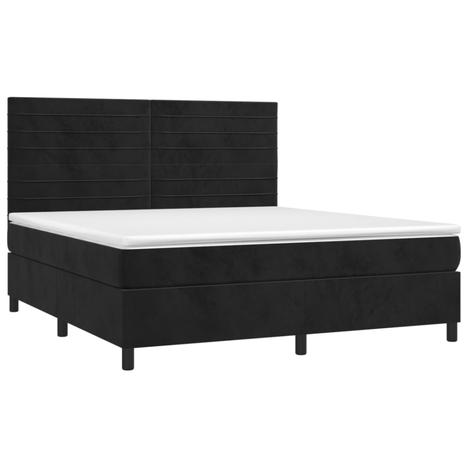 Cama box spring con colchón terciopelo negro 180x200