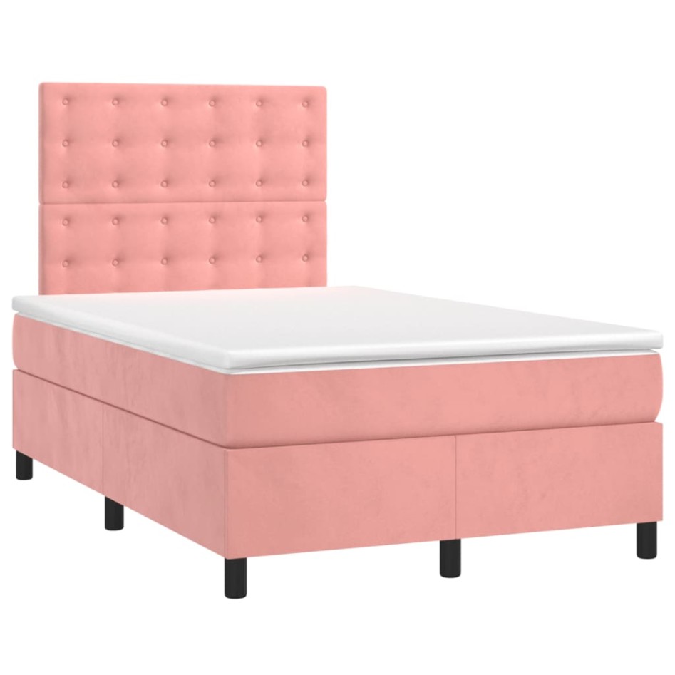 Cama box spring con colchón terciopelo rosa 120x200