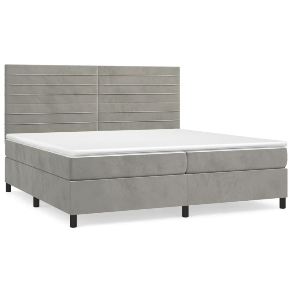 Cama box spring con colchón terciopelo gris claro 200x200