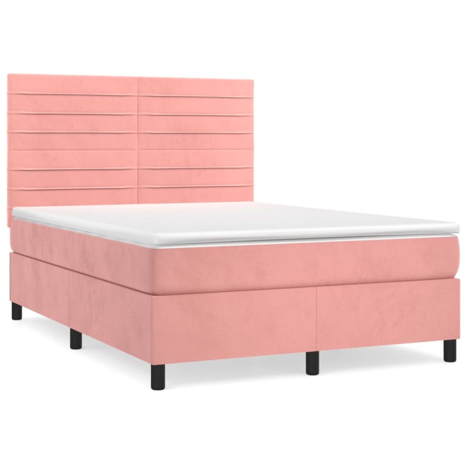 Cama box spring con colchón terciopelo rosa 140x190