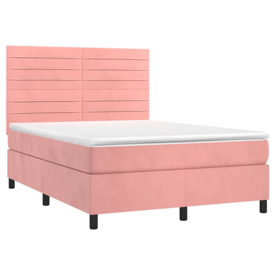 Cama box spring con colchón terciopelo rosa 140x190