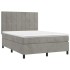 Cama box spring con colchón terciopelo gris claro 140x200