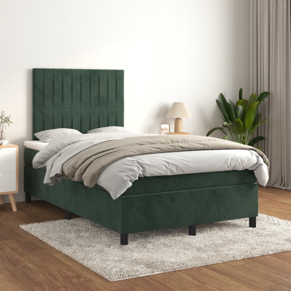 Cama box spring con colchón terciopelo verde oscuro 120x200