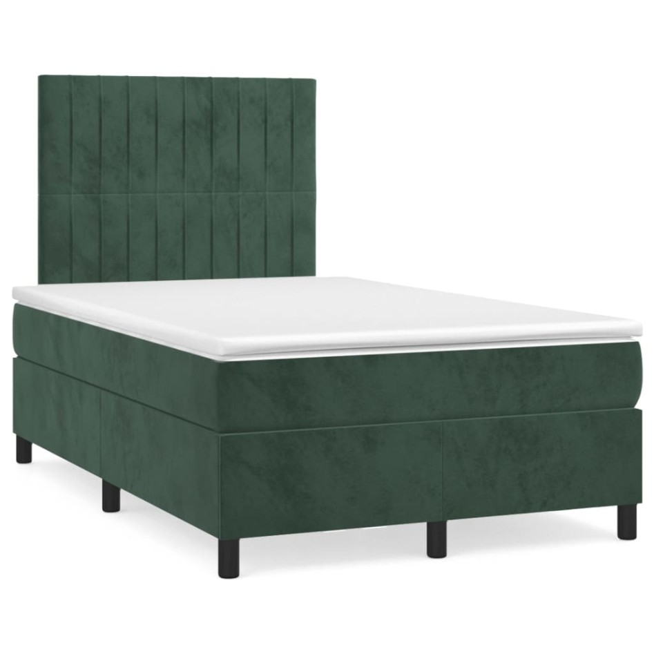 Cama box spring con colchón terciopelo verde oscuro 120x200