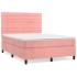 Cama box spring con colchón terciopelo rosa 140x200