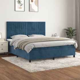 Cama box spring con colchón terciopelo azul oscuro 160x200