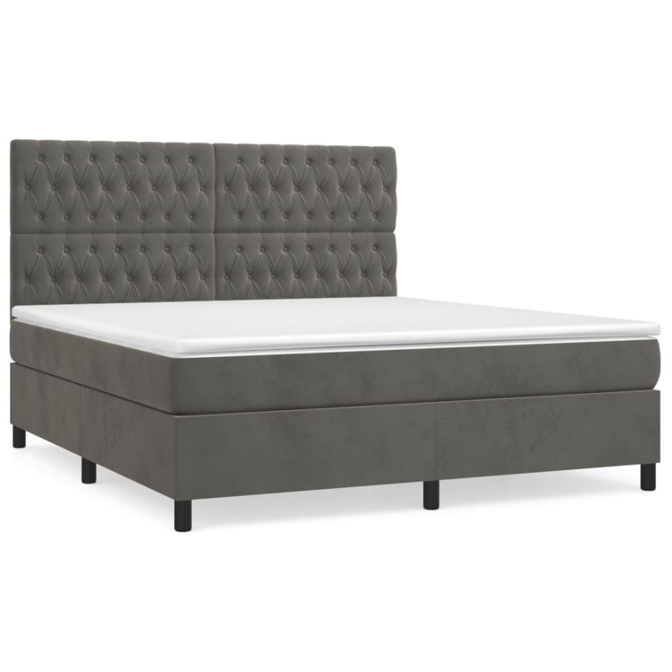 Cama box spring con colchón terciopelo gris oscuro 180x200