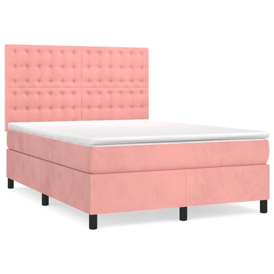 Cama box spring con colchón terciopelo rosa 140x200