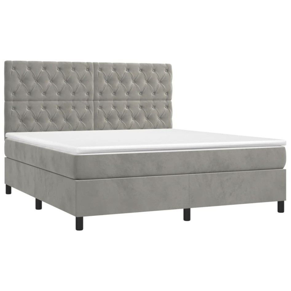 Cama box spring con colchón terciopelo gris claro 160x200
