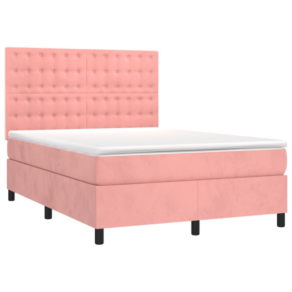 Cama box spring con colchón terciopelo rosa 140x190