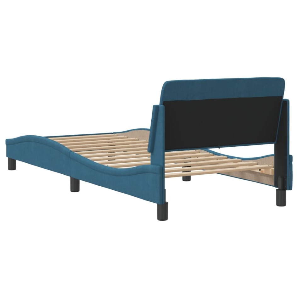 Estructura cama con cabecero terciopelo azul 90x190