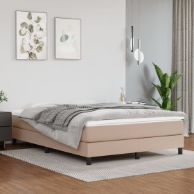 Cama box spring con colchón cuero sintético capuchino
