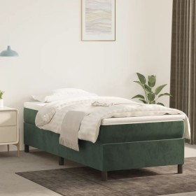 Cama box spring con colchón terciopelo verde oscuro 80x200