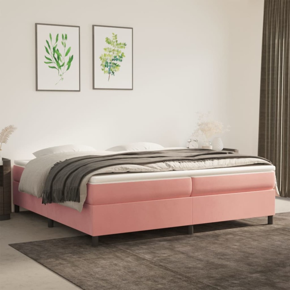 Cama box spring con colchón terciopelo rosa 200x200