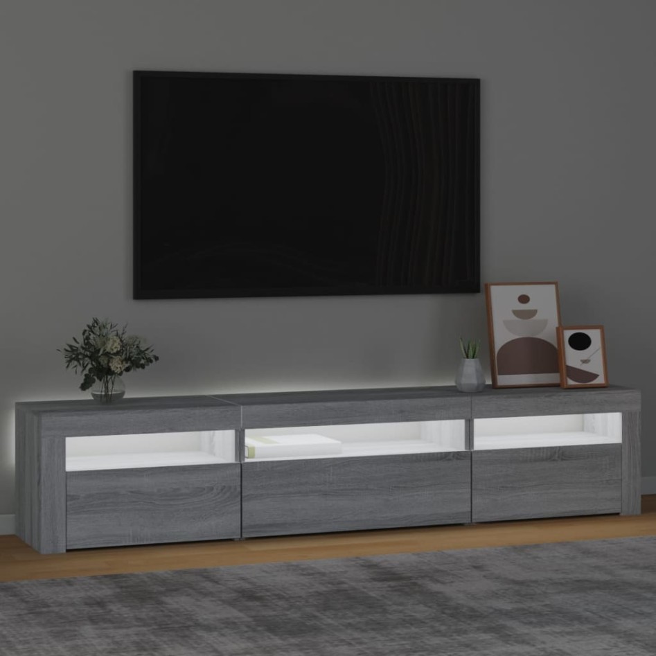 Mueble de TV con luces LED gris sonoma 195x35x40