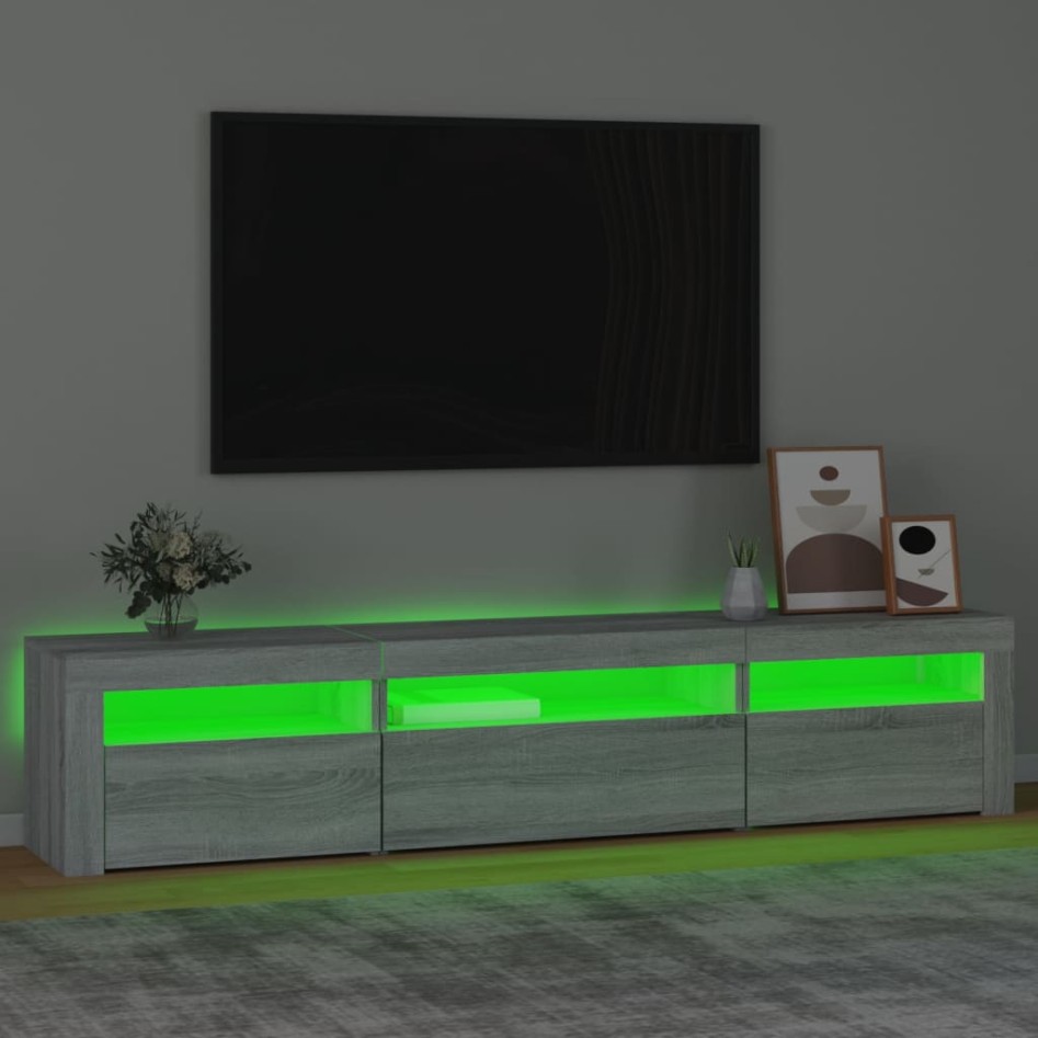 Mueble de TV con luces LED gris sonoma 195x35x40
