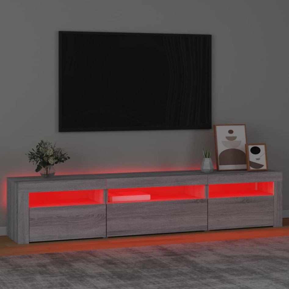 Mueble de TV con luces LED gris sonoma 195x35x40