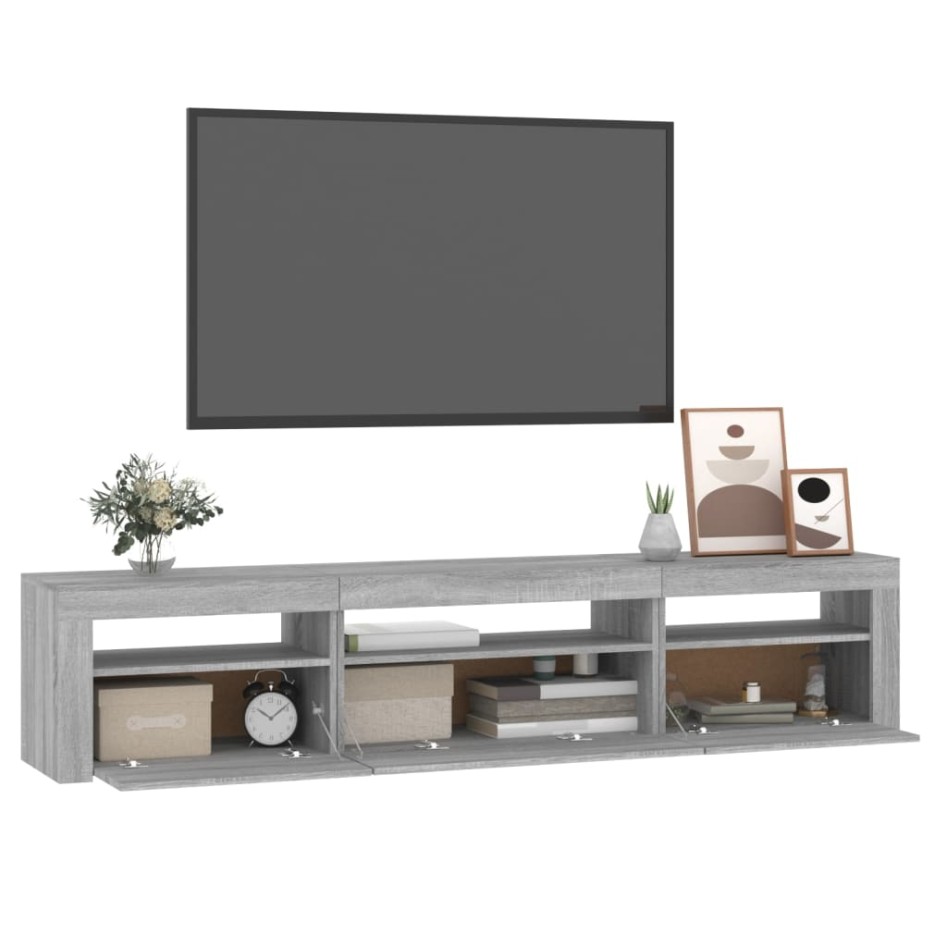 Mueble de TV con luces LED gris sonoma 195x35x40