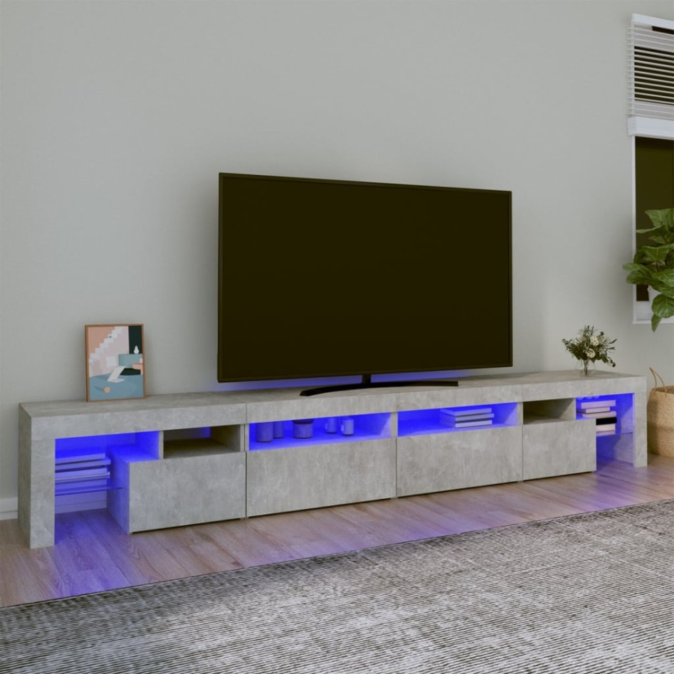 Mueble de TV con luces LED gris hormigón 260x36,5x40