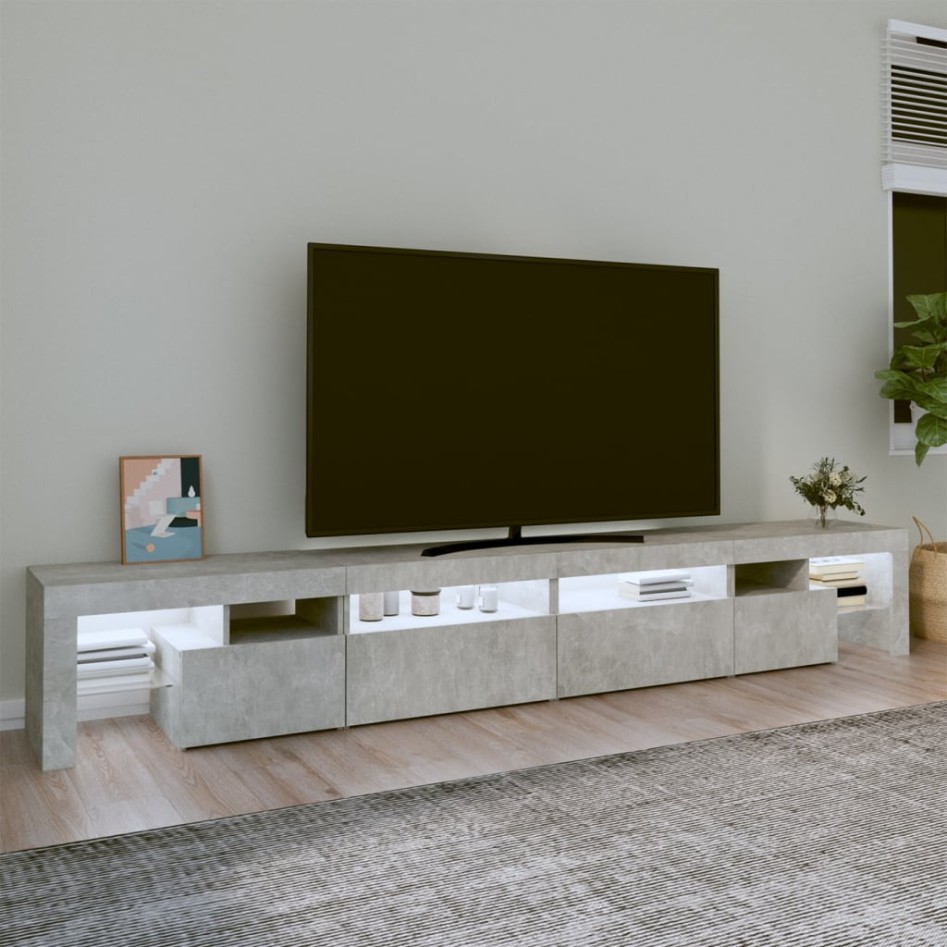 Mueble de TV con luces LED gris hormigón 260x36,5x40