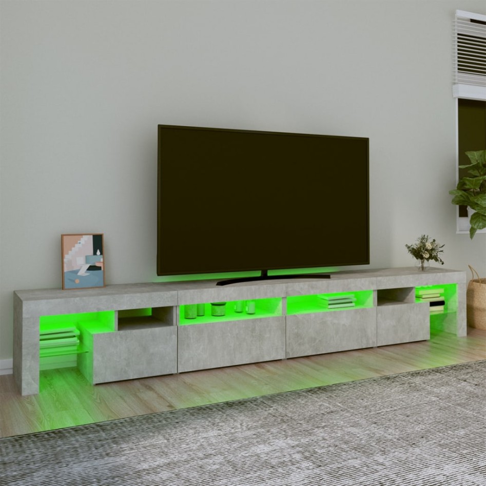 Mueble de TV con luces LED gris hormigón 260x36,5x40